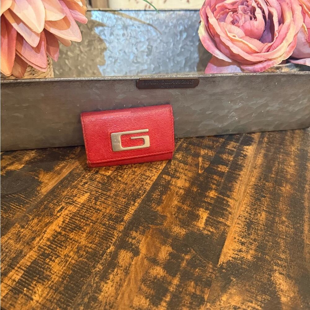 Gucci Red Leather card/key holder w/Silver detail